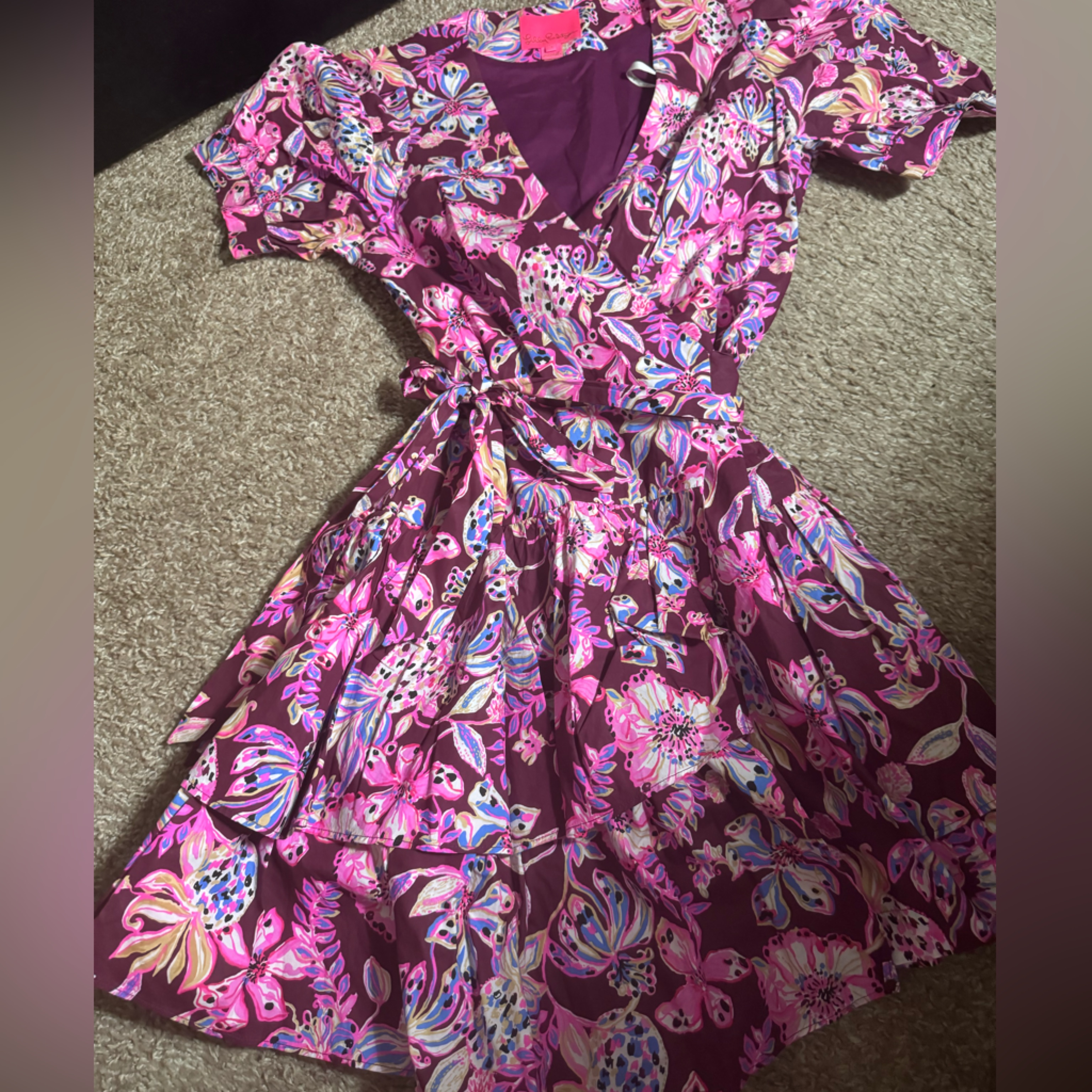 Lilly Pulitzer 4 Alexandria Elbow Sleeve Cotton Wrap Dress Amarena Cherry